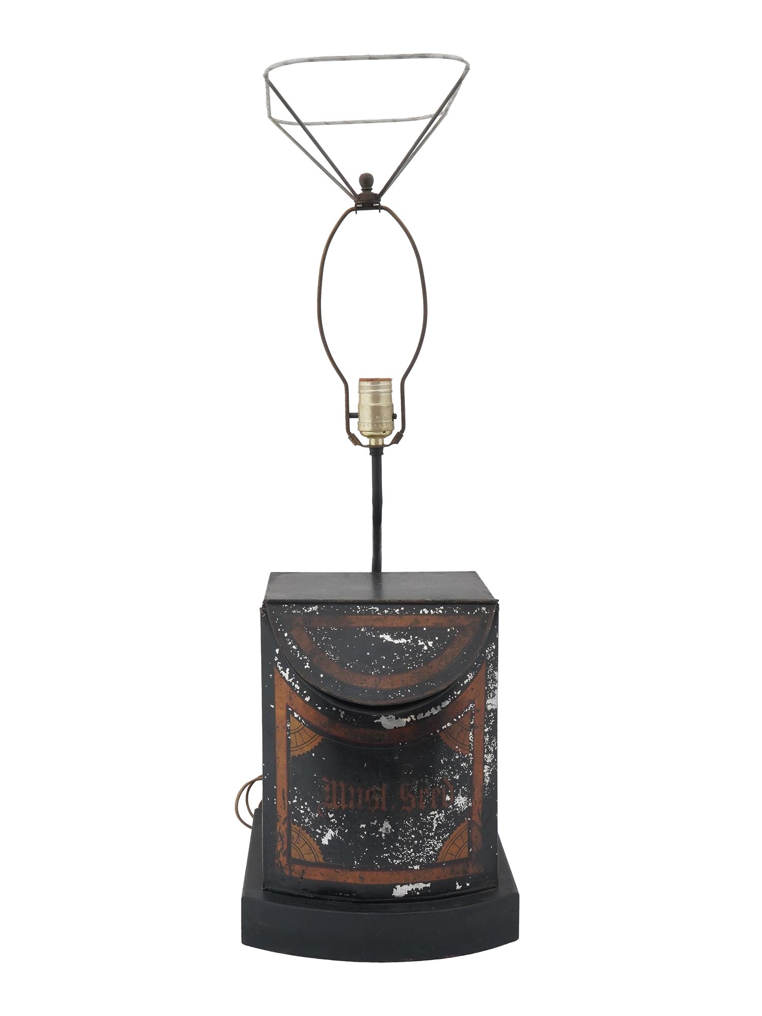 ANTIQUE MUSTARD SEED TIN CAN DESK LAMP WITH SHADE PIC-1